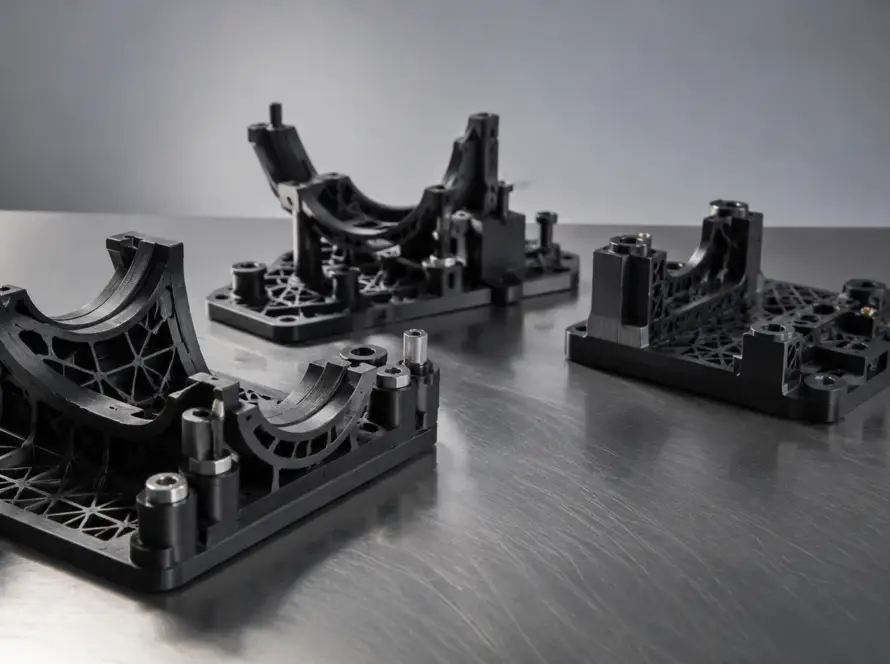 Otomotiv uretim hattinda kullanilan 3D baski ile uretilmis montaj aparati ve kontrol fiksturleri